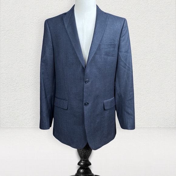 Jos. A. Bank Wool Cashmere Sport Coat Blazer Jacket Men 41R Blue Slim Fit Check - Picture 1 of 16
